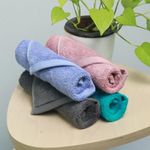 HEELIUM Bamboo Face Towel | Ultra Absorbent & Odour-Free | 3X Softer Than Cotton Towels | 30 x 30 cm - 600 GSM | Pack of 4 - Peach, Teal, Grey, Iris
