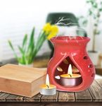 Pure Source India Ceramic Clay Candle Operated Aroma Burner|Oil Diffuser Coming with 1 Tea Candle (Red ; 9 Cm)