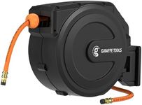 Giraffe Tools Retractable Air Hose Reel Enclosed with 3/8 in. x 50 ft Hybrid Hose, Lightweight Compressor Hose Reel Wall Mounted with 180° Swivel Bracket, 300 PSI