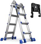 HBTower Ladder, A Frame 4 Step Extension Ladder, 15 Ft Multi Position Ladder with Removable Tool Tray and Stabilizer Bar, 330 lbs Capacity Telescoping Ladder for Household and Outdoor Wor