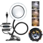 URAQT Magnifying Glass with Light 3X Magnifying Lamp,56 LEDs Magnifying Glasses for Hobbies,3 Color-10 Brightness LED Desk Lamp Magnifier,Dimmable USB Clip Lamp for Reading Magnifier Craft Work