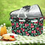 Alfresco Picnic Basket Bag, Insulated Collapsible Outdoor Food Storage Baskets Bags Cooler Hamper Camping Travel Hiking Beach Picnics, with Zippered Side Pocket Lightweight Aluminium Red Green