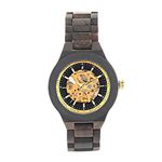 Elfen Watches | The Marine Spy Wooden Watches for Women | Black Sandal Wood Brown Strap | Black Dial Womens Watch | Fully Automatic Womens Watch