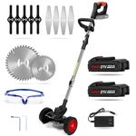 HUDAEN Cordless Grass Trimmer Weed Wacker, 3-in-1 String Trimmer Lawn Edger with 2x21V 2Ah Li-ion Battery for Garden and Yard with Wheel, Lightweight Adjustable Height Weed Eater Tool (Black)