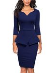 Miusol Women's V-Neck Ruffle Style Cocktail Party Pencil Dress Navy Blue