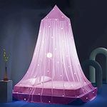 Stars Bed Canopy Glow in The Dark, Eimilaly Bed Canopy for Girls Mosquito Net, Princess Canopy for Girls Bed Room Decor, Pink