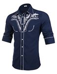 Sykooria Men's Shirts Long Sleeve Casual Vintage Floral Embroidery Button Down Western Shirts Regular Fit