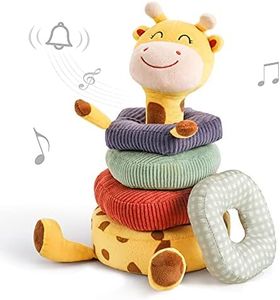 TUMAMA Plush Stacking Rattles Baby Toy, Stacks of Circles STEM Montessori Toy Baby Shower Deer Woodland Stuffed Animals 3 6 9 12 18 Months 1 Year Olds Infant Toddler Boy Girl