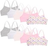 10 Pack Cotton Girls Training Bras - Racerback Crop Cami Training Bras for Girls, Pink/Butterflies, Medium