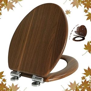 Angol Shiold Elongated Toilet Seat Molded Wood Toilet Seat with Quietly Close and Quick Release Hinges, Easy to Install also Easy to Clean by (Elongated, Walnut)