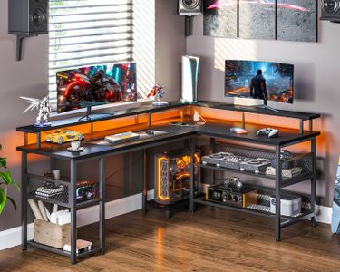 ODK L-Shaped Gaming Desk – Black Corner Computer Table