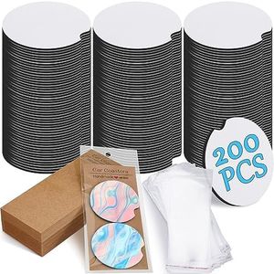 Tioncy 400 Pcs Sublimation Car Coaster Blank Set, 200 Pcs 2.76'' Blank Sublimation Coaster 100 Self Adhesive Bag 100 Sublimation Car Coaster Display Card for Thermal Sublimation DIY Craft (Brown)