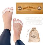 Awesome Toes Spacers & Separators, Fast Pain Relief from Hammertoe & Bunions, Two Pairs in Stylish Wooden Box, Latex-Free Rubber Toe Stretchers Used for Walking, Running & Yoga Practice