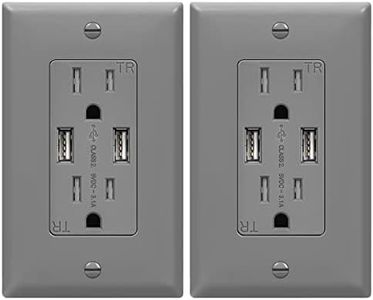 TOPGREENER 3.1A USB Wall Outlet Charger, 15A Tamper-Resistant Receptacles, Compatible with iPhone Xs/MAX/XR/X/8, Samsung Galaxy S10/S9/S8, LG, HTC, TU2153A-GY-2PCS, Grey, 2 Pack