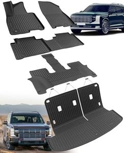 Floor Mats for Hyundai Palisade 2026 7/8 Seats Accessories Only Hybrid (Not Fuel Model), Custom Fit TPE Liners Full Set 5PCS, Non-Slip & Long-Lasting High Edge Trunk Mat with Backrest Protection