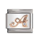 Italian Charms Rose Gold Letter A-Z Charm Link fits all 9mm Bracelet - UK stock (Letter A)