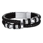 FOCALOOK Braided Leather Bracelets for Men Wrap Leather Bracelet Bangle Cuff (White,7.48inch)