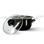 MENASTYL - Deep fryer 20 cm in black enamelled steel and chrome rim - Supplied with lid and basket for delicious homemade fries - 3645579