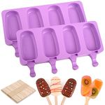 WMKGG Popsicle Silicone Molds Set, 2 PCS Ice Cream Molds with 50 Wooden Sticks for Cake Pop, Ice Pop, Cakesicles (Standard Size/Purple)