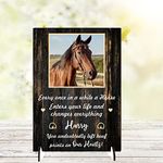 Personalised Horse Bereavement Photo Plaque - "Hoof Prints on Our Hearts" Custom Memorial, Available in MDF or Acrylic, Size 148mm x 210mm (Mdf Wood 21cm x 15cm, Brown)