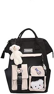 Amirty Kawaii Backpack for Women Girls,with Kawaii Pin and Accessories Pin Bear,Waterproof College High School Laptop Bookbags (Black, 26cm*18cm*38cm), Noir