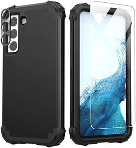 IDweel Galaxy Case with Screen Protector(Tempered Glass), Hybrid 3 in 1 Shockproof Heavy Duty Protection Hard PC Cover Soft Silicone Bumper Full Body Case for Samsung Galaxy 5G 6.1",Black