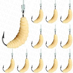 TOOLSSIDE 1 Dozen Rubber Maggots Fishing Bait #10 (12 Pcs) Crappie Jigs, Fishing Maggots, Bulk Fishing Grubs for Trout, Crappie, Pan Fish, Bluegill, Fresh Water Fishing Lures Set (Hooks and Worms)