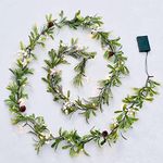 CENMORISE 6ft Snowy Olive Christmas Garland with Pine Berry,Battery Operated Garland with Timer,Pre-lit Garland for Christmas,Party,Indoor, Fireplace, Stairs Railing,Mantle Decor