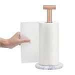 Navaris Kitchen Roll Holder - Marble and Rose Gold Steel - Durable and Rustproof Paper Towel Holders - Stable Weighted Anti-Slip Free Standing Base