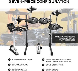 Alesis Turbo Mesh Electronic Drum Kit – 7-Piece Digital Set