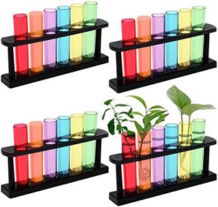 BELLE VOUS Pack de 4 Tubos de Ensayo Plastico Transparente 45 ml – Tubo de Ensayo Colores Variados con Soporte para Experimentos Científicos, Colocar Dulces, Flores, Abalorios, Sal de Baño