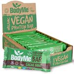 BodyMe Organic Vegan Protein Bar, Raw Cacao Mint - 16g Plant Based High Protein Snack Bars with Amino Acids - Gluten and GMO Free, 12 x 60g