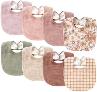 Konssy 8-Pack Muslin Baby Bibs, Adjustable Fit for Drooling and Teething