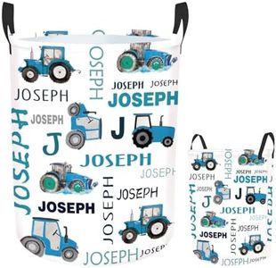 Rucekia Custom Baby Boy Laundry Basket with Name and Handles, Personalized Truck Laundry Basket for Kids, Customize Baby Name Laundry Hamper Storage Organizer for Nursery 2 Size Baby Gift