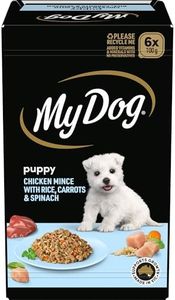 My Dog Puppy Wet Dog Food Chicken Mince with Rice, Carrots & Spinach 100g Tray, 36 Pack