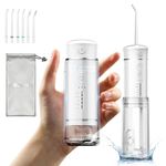 Mini Portable Water Flosser, 5 Modes Water Flossers Cordless with Telescopic Water Tank, 6 Tips, IPX7 Waterproof Water Floss for Home & Travel (White)