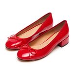 Women Ballet Pumps Round Toe Low Block Heel Slip on Ballerinas Walking Dating Party Daily Dress Shoes with Bow - Red Size 6.5