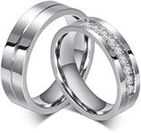 SWOPAN Couple Rings for Him and Her Stainless Steel Matching Promise Ring Princess Cut Bridal Wedding Bands Engagement Ring Cubic Zirconia CZ Rings for Women Men Lover Jewelry Gifts, Women US Size 11