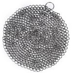 Mythrojan Cast Iron Cleaner, 7 Inches Stainless Steel Round Chainmail Scrubber For Cast Iron Pan Skillet, Wok, Pot, Pan; Pre-Seasoned Pan Dutch Ovens Waffle Iron Pans Scraper Cast