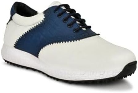 HITCARO Men's Proffessional White/Blue Leather Golf Shoes | Lace-Up | Waterproof | Comfortable | Breathable | 6 Month Manufacturing Warranty