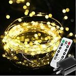 EShing Plug in Fairy Lights with Adapter Remote Timer, 8 Modes 33ft 100 LED Dimmable String Lights, Waterproof Firefly Starry Lights Twinkle Lights for Indoor Outdoor Decoration, UL-listed (Warm White)