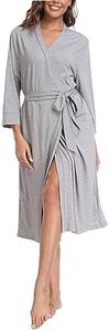 Lovasy Dressing Gowns for Women UK Long Women's Robe Soft Ladies Kimono Dressing Gowns Lightweight Knit Bath Robes for Women Loungewear Nightwear with Pocket for All Seasons,Grey,M