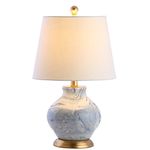 JONATHAN Y JYL3007A Holly 20.5" Marbleized Ceramic Table Lamp, Blue/White