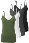 Ymmchy Adjustable Camisoles Lace Camisoles for Women V Neck Vest Tops Spaghetti Strap Tank Top 4-Pack Black/Dark Gray/White/Army Green S