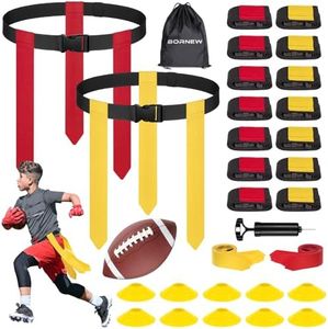 Flag Football Set for Kids, 14 Player Adjustable Flag Football Belts with 24 Flags, Practise Cones, a Size 3 Football, Air Pump and Storage Bag, for Youth and Adults Capture Flag Training…