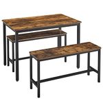 VASAGLE Dining Table Set, Bar Table with 2 Dining Benches, Kitchen Table Counter with Chairs, Industrial for Kitchen, Living Room, Party Room, Rustic Brown and Black UKDT070B01, 27.6 x 43.3 x 29.5 in