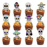 Day of The Dead Cake Toppers 12pcs Halloween Sugar Skull Cake Topper Mexican Party Supplies Dia De Los Muertos Cake Decoration Fiesta Cupcake Toppers for Halloween Party Decorations A7WLJCP (A)