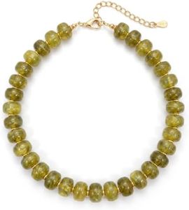 Elystara Translucent Green Beaded Necklace for Women, Chunky Acrylic Barrel Bead Choker, No Pendant, Statement Bead Choker Necklace, Adjustable Summer Beach Boho Layering Jewelry Gift