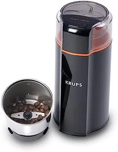 KRUPS Silent Vortex Electric Coffee Grinder: 3 oz Capacity, 5x Quieter, 175W Motor for Coffee Beans, Spices & Herbs - Removable Dishwasher-Safe Bowl, 12-Cup Yield, Black