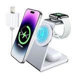 Ni-SHEN 3in1 Wireless Charging Station for Multiple Devices 15W Fast Wireless Charger Stand Dock for iPhone 15/14/Plus/Pro Max/13/12/11/X/8,Apple Watch Ultra SE/8/7/6/5/4, AirPods 3/2/Pro (White)